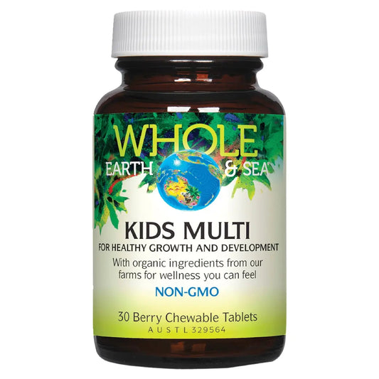 Whole Earth & Sea Kids Multi chewable berry multivitamin bottle front label. 