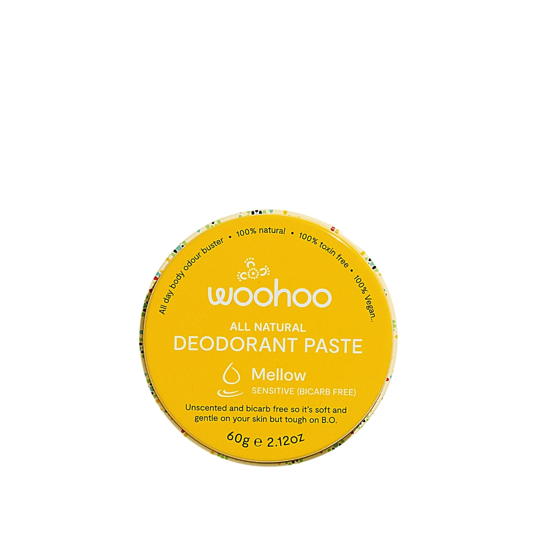 Woohoo Body All Natural Deodorant Paste Mellow – unscented bicarb-free natural deodorant for sensitive skin.