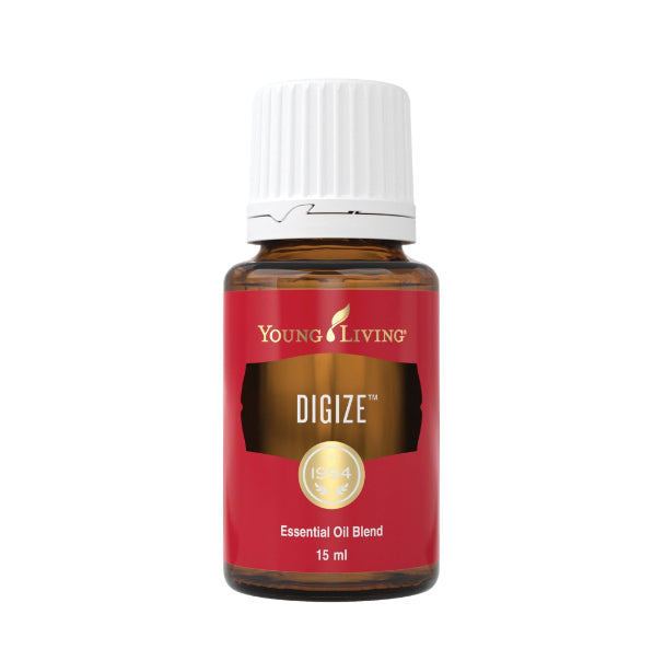 DiGize essential oil blend has a spicy, exotic scent that is great for diffusing before or after large meals or applying topically to the abdomen for a calming aromatic experience.