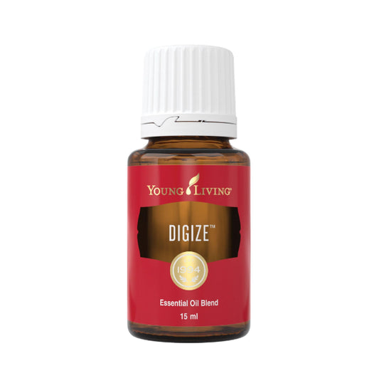 DiGize essential oil blend has a spicy, exotic scent that is great for diffusing before or after large meals or applying topically to the abdomen for a calming aromatic experience.