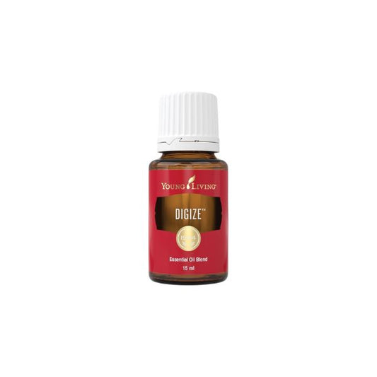 Young Living Digize essential oil blend has a spicy, exotic scent that is great for applying topically to the abdomen for a calming aromatic massage.