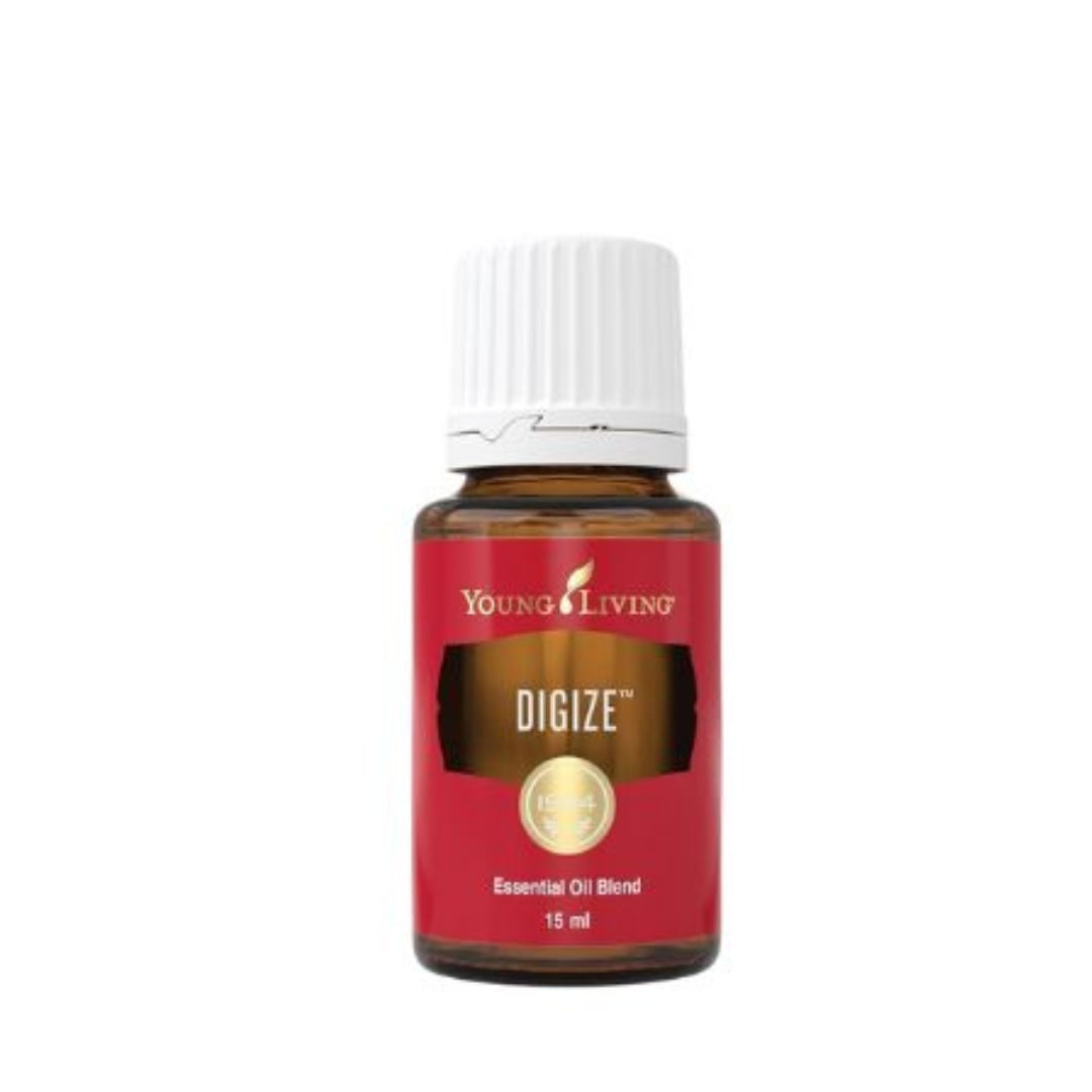 Young Living Digize essential oil blend has a spicy, exotic scent that is great for applying topically to the abdomen for a calming aromatic massage.