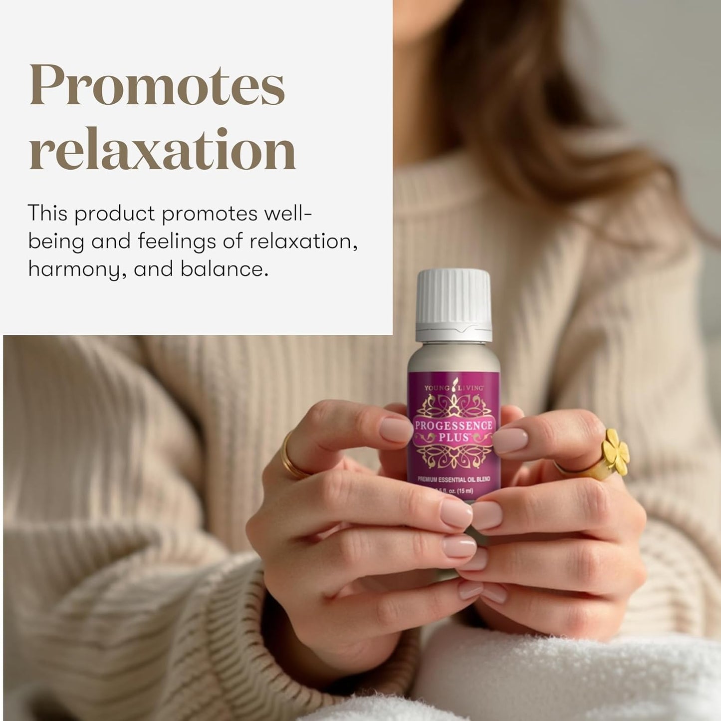 Young Living Progessence Phyto Plus 15ml essential oil serum promoting calm and relaxation.