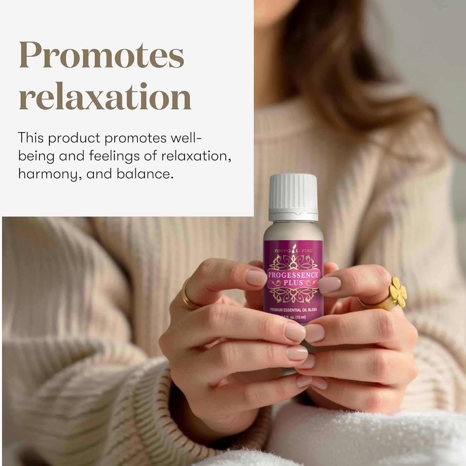 Young Living Progessence Phyto Plus 15ml essential oil serum promoting calm and relaxation.