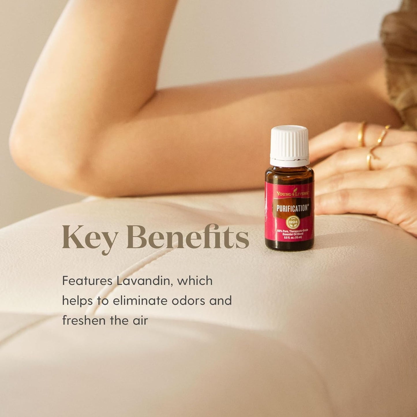 Young Living Purification essential oil features Lavandin, which helps eliminate odours. 