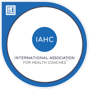 Logo of the International Association for Health Coaches with blue and white colors.